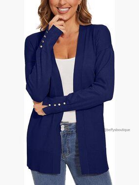 Lightweight Viscose Cardigan Open Front Long Sleeve Regular Fit Large